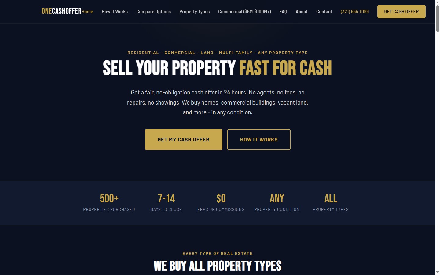onecashoffer.com live screenshot